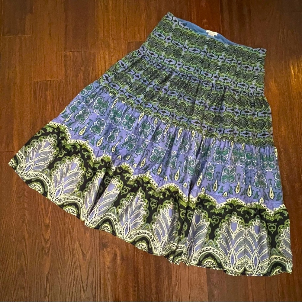 Marshall Fields Bohemian Blue Green Silk Skirt Boho Artsy Flowy - Picture 2 of 10